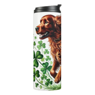 SCHÖNER IRISH SETTER HUND MIT KLEEBLÄTTERN THERMOSBECHER