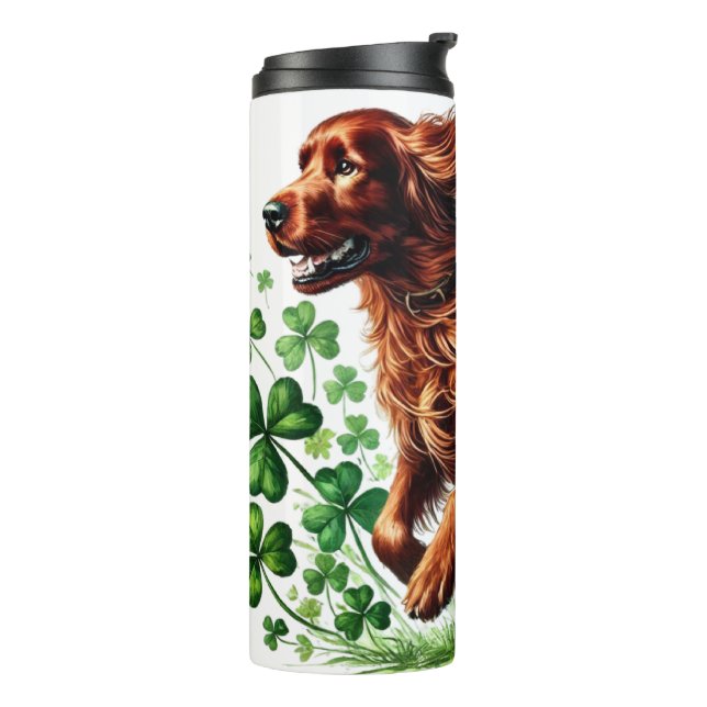 SCHÖNER IRISH SETTER HUND MIT KLEEBLÄTTERN THERMOSBECHER (Nach links gedreht)