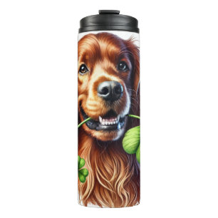 SCHÖNER IRISH SETTER HUND MIT KLEEBLÄTTERN THERMOSBECHER