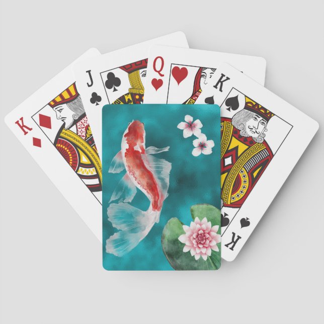 Schöner japanischer Koi Fisch, Kirschblüten Japan Spielkarten (Rückseite)