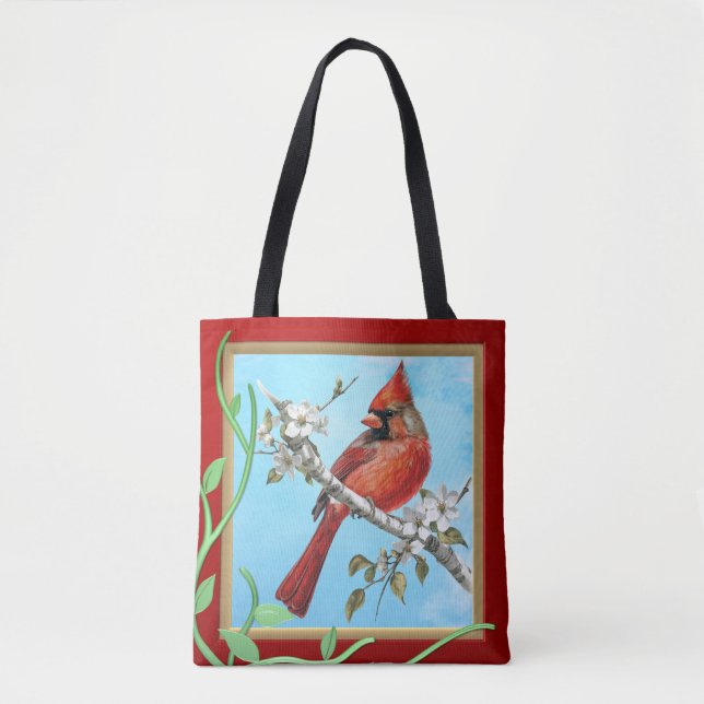 Schöner Kardinal Bird auf einer Zweigstelle Tasche (Vorderseite)