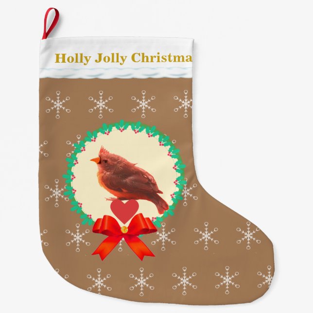 Schöner Kardinal Bird Großer Weihnachtsstrumpf (Vorderseite)