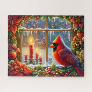 Schöner Kardinal-Weihnachtsfenster