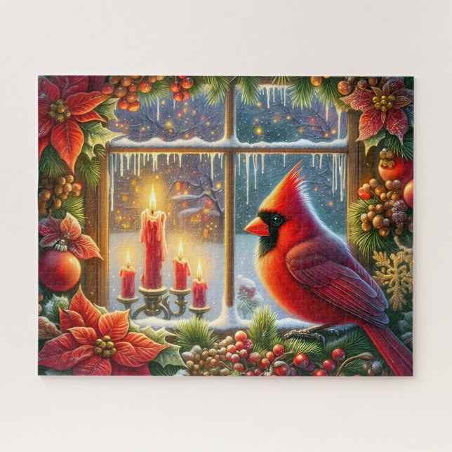 Schöner Kardinal-Weihnachtsfenster (Horizontal)