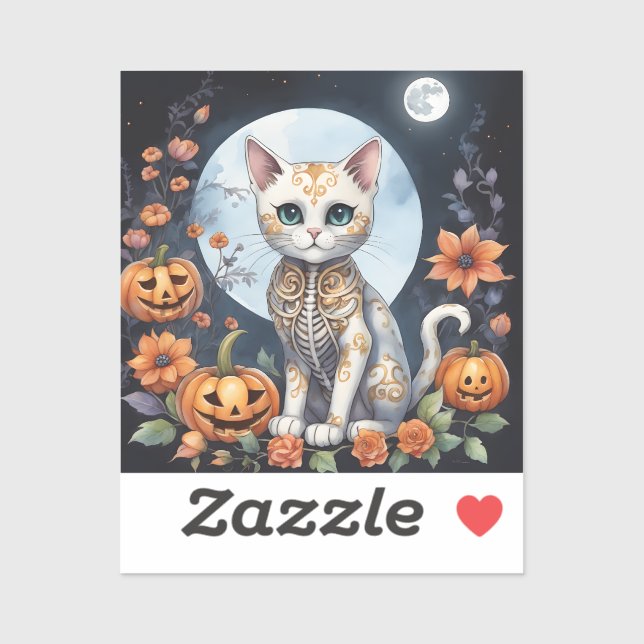 Schöner KatzenHalloween-Blumenmoon - Whimsikal Aufkleber (Blatt)