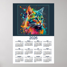 Schöner Katzenkalender Wasserfarben Katze Poster