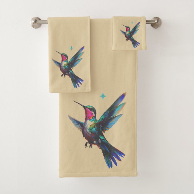 Schöner Kolibri auf Hellbeige Badhandtuch Set (Insitu)