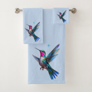 Schöner Kolibri auf Hellblau Badhandtuch Set