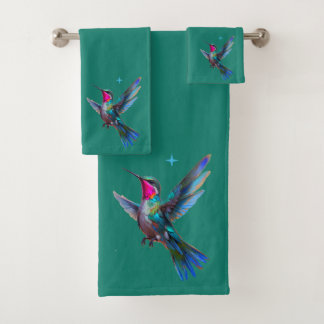 Schöner Kolibri auf Türkisblau Badhandtuch Set