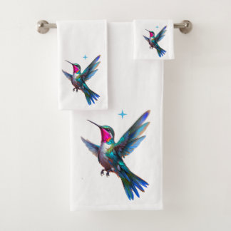 Schöner Kolibri auf Weiß Badhandtuch Set