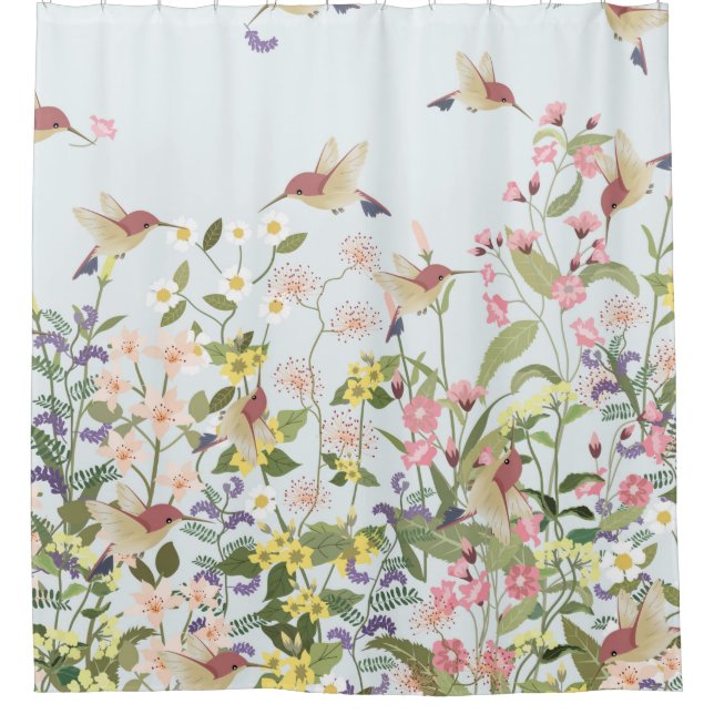 Schöner Kolibri in einer blumengeschmückten Blume Duschvorhang (Vorderseite)