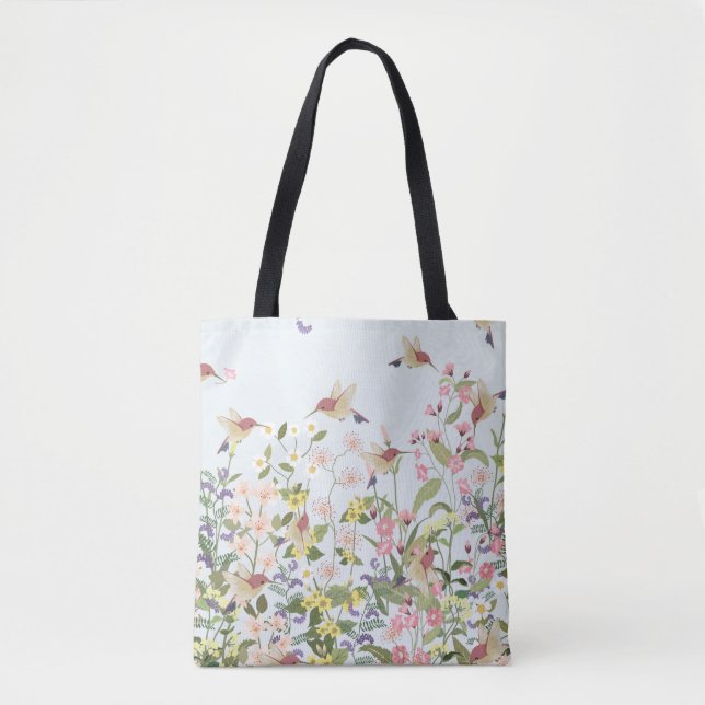 Schöner Kolibri in einer blumengeschmückten Blume Tasche (Vorderseite)