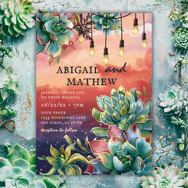 Schöner, kulenter Kakteen Sunset SoCal Wedding Einladung (Von Creator hochgeladen)