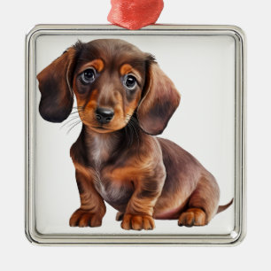 SCHÖNER KURZ HAIRED DACKEL PUPPING HUND ORNAMENT AUS METALL