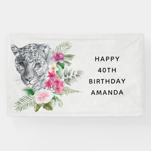 Schöner Leopard Head Exotic Geburtstag Banner (Horizontal)