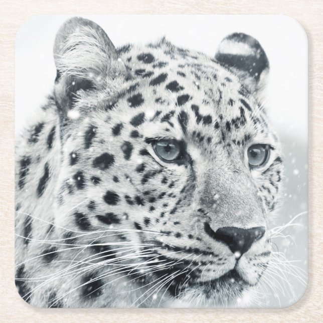 Schöner Leopard im Schnee Rechteckiger Pappuntersetzer (Vorderseite)