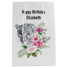Schöner Leopard Kopf in Watercolor Geburtstag Mittlere Geschenktüte