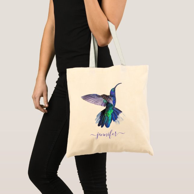 Schöner Lila Hummingbird Personalisierter Name Tragetasche (Vorderseite (Produkt))