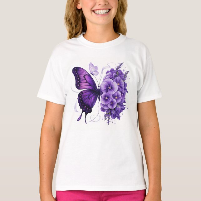 schöner lila Schmetterling niedlich T-Shirt (Vorderseite)