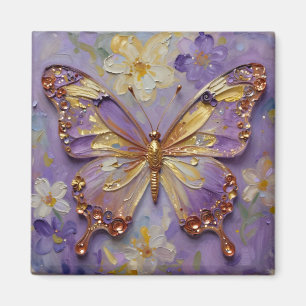 Schöner lila Schmetterling und Blumen Magnet