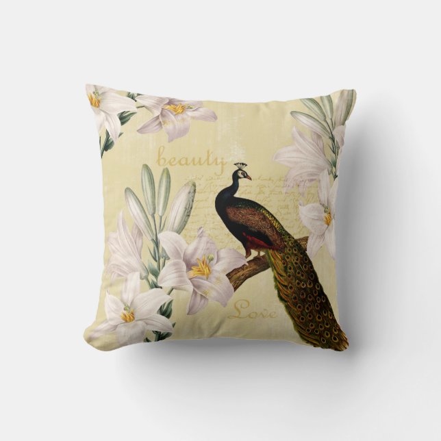 Schöner Lilien-Pfau Kissen (Vorderseite)