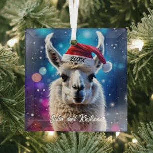Schöner Llama in einer Weihnachtsmannmütze Ornament Aus Glas