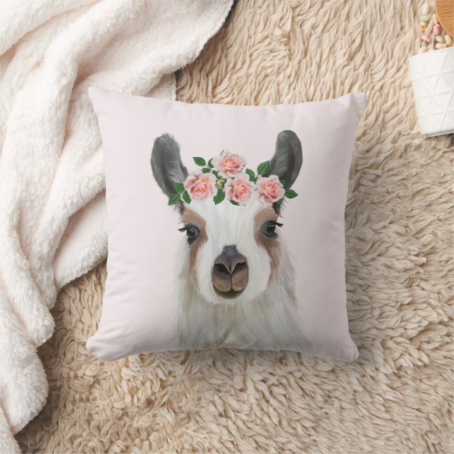 Schöner Llama mit Blume Crown Kissen (Decke)