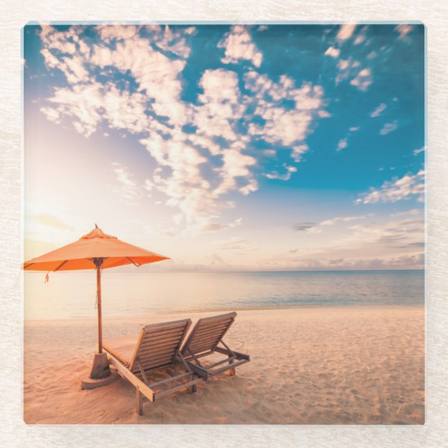 Schöner Malediven-Strand-Sonnenuntergang Glasuntersetzer (Vorderseite)