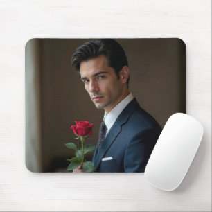 Schöner Mann mit Rote Rose Mousepad
