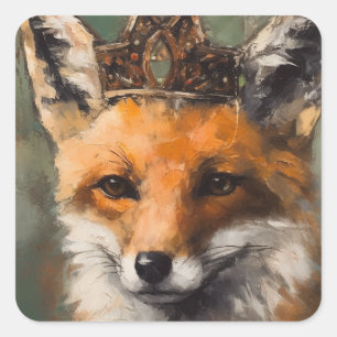 Schöner, märchenhafter Roter Fox in einer Krone Quadratischer Aufkleber