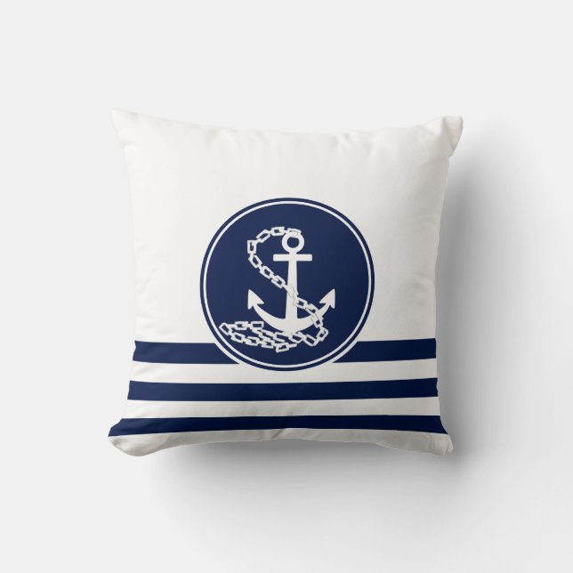 Schöner maritimer Stil weiß und blau, Anker Kissen (Vorderseite)