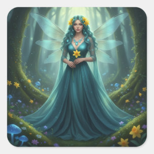 Schöner März Aquamarine Fairy Quadratischer Aufkleber