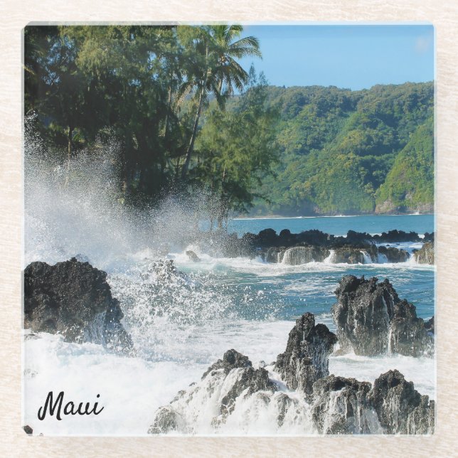 Schöner Maui-Küstenlinien-Glas-Untersetzer Glasuntersetzer (Vorderseite)
