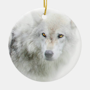 Schöner Mit Augen Wolf im Schnee Keramikornament