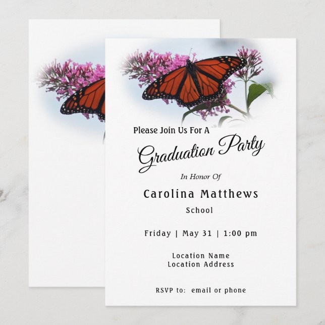 Schöner Monarch Butterfly Foto Abschluss Einladung (Vorne/Hinten)