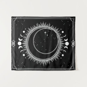 Schöner Mond und Sonne mit schwarzen und weißen St Wandteppich