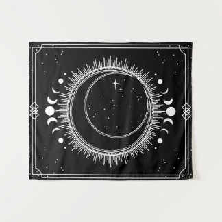 Schöner Mond und Sonne mit schwarzen und weißen St Wandteppich