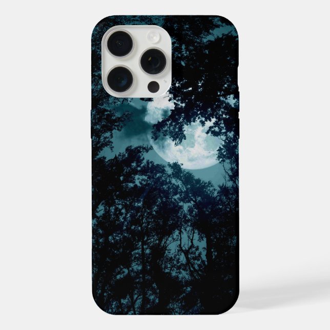 Schöner Mondschein durch Bäume  iPhone 15 Pro Max Hülle (Rückseite)