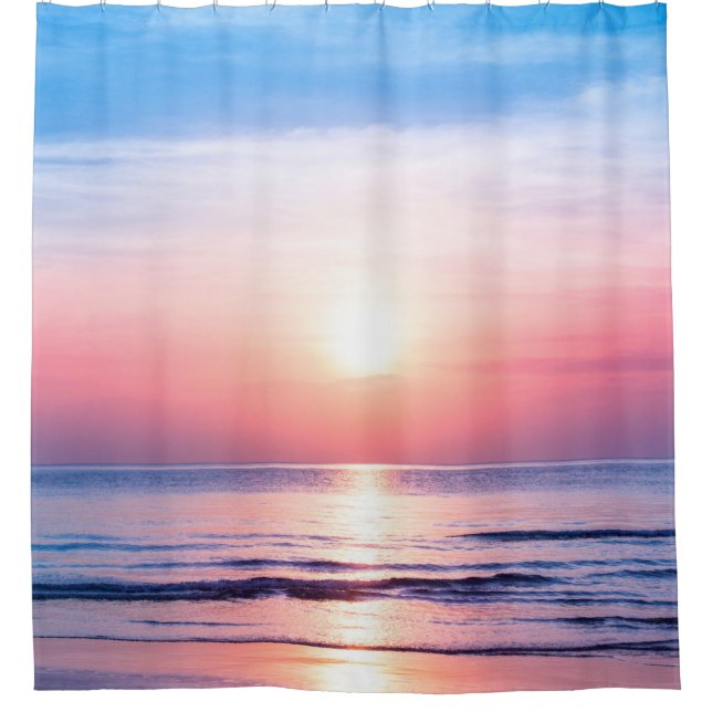 Schöner morgendlicher Sonnenaufgang, blaues Meer,  Duschvorhang (Vorderseite)