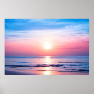 Schöner morgendlicher Sonnenaufgang, blaues Meer, Poster