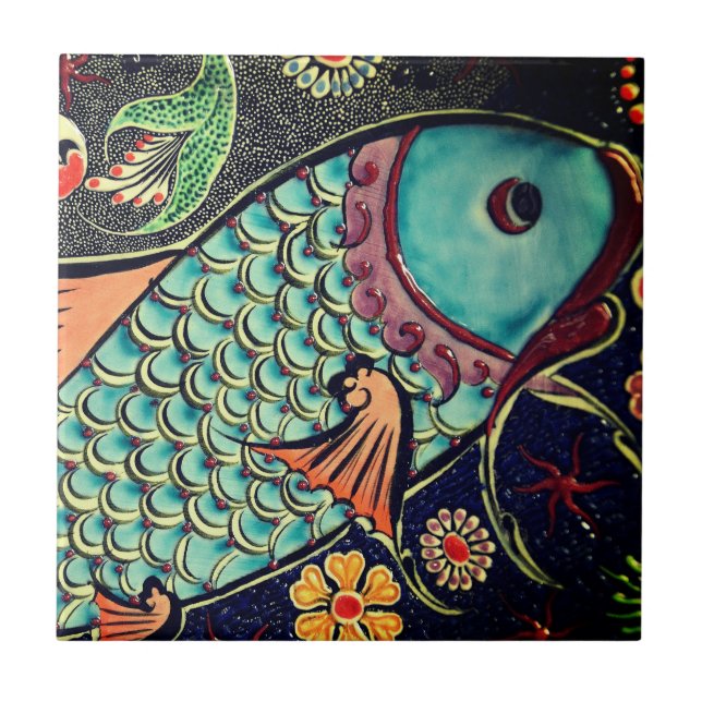 Schöner Mosaik und farbenfroher Fisch Fliese (Vorderseite)