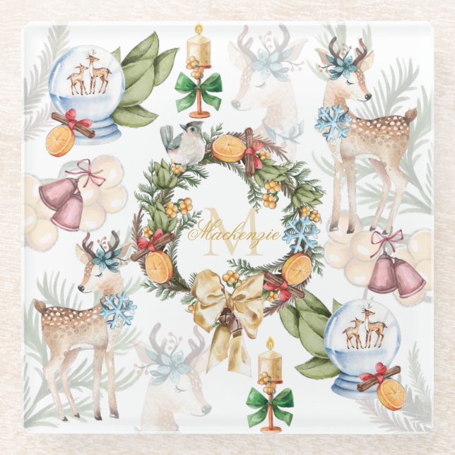 Schöner Name der Weihnachtsfamilie von Hirschen Glasuntersetzer (Vorderseite)