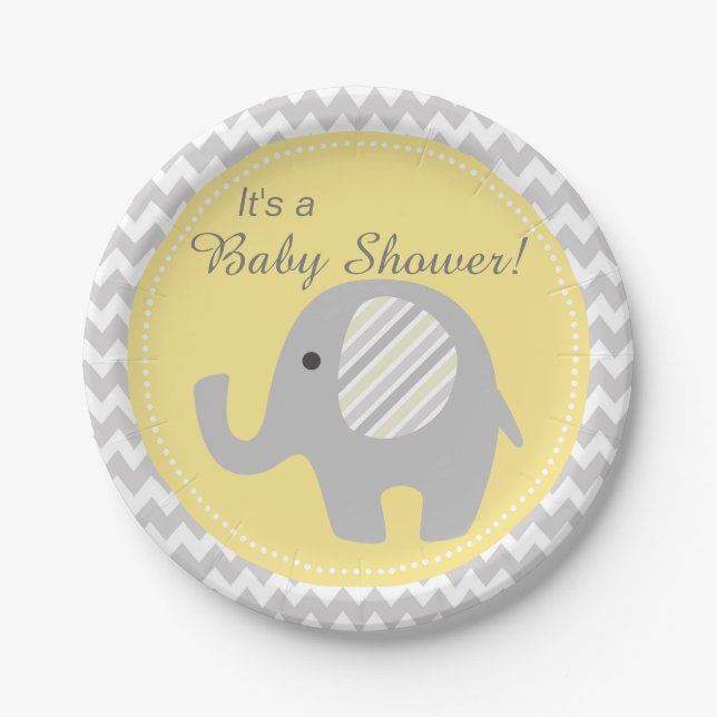 Schöner neutraler Babydusche mit eigenem Elefant Pappteller (Vorderseite)