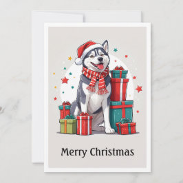 Schöner Niedlicher sibirischer Husky Weihnachtsman Feiertagskarte