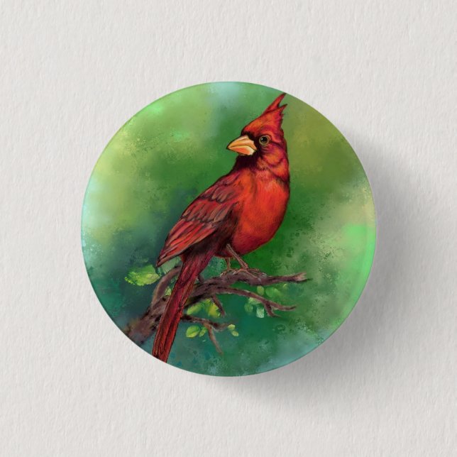 Schöner Nordroter Kardinal Vogelmalerei Kunst Button (Vorderseite)
