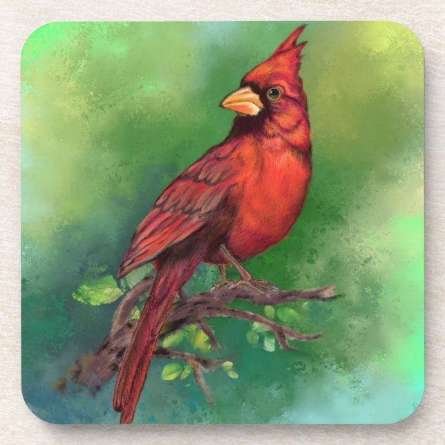 Schöner Nordroter Kardinal Vogelmalerei Kunst Getränkeuntersetzer (Vorderseite)