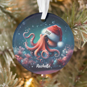 Schöner Oktopus in Weihnachtsmannmütze Ornament