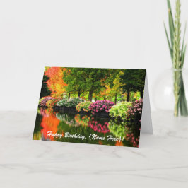 Schöner Park Herbst Bäume Farbenfrohe Blume Teich Karte