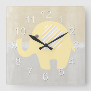 Schöner Pastellgelber neutraler Elefant Quadratische Wanduhr