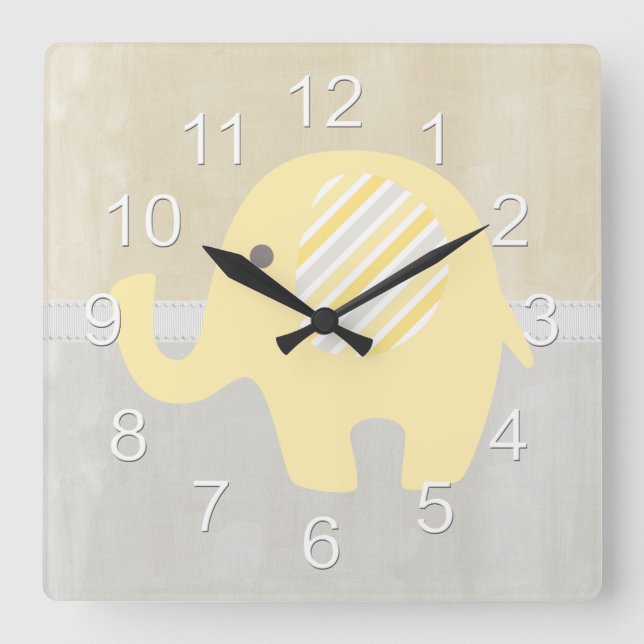 Schöner Pastellgelber neutraler Elefant Quadratische Wanduhr (Vorderseite)